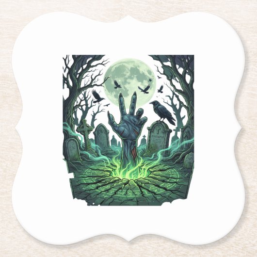 Epitapip Zombie Hand Vollmond Friedhof Untersetzer (Vorderseite)