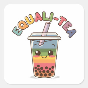 Equali-Tea Lustiger LGBTQ-Bubble-Tee Stolzmonat Quadratischer Aufkleber