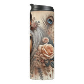 Equestrian Floral Art Peacock Feather Thermosbecher (Nach rechts gedreht)