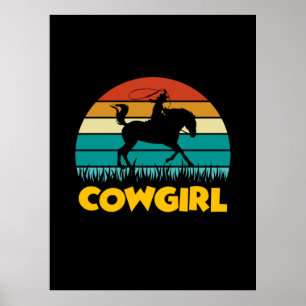 Equestrian Gift   Vintage Cowgirl Poster