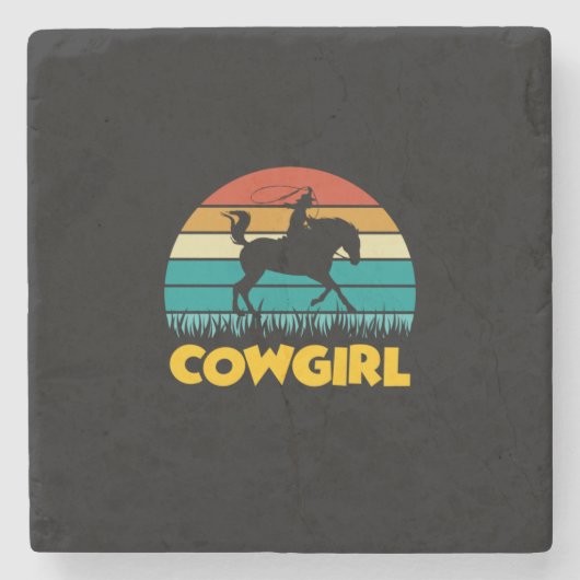 Equestrian Gift | Vintage Cowgirl Steinuntersetzer (Vorderseite)