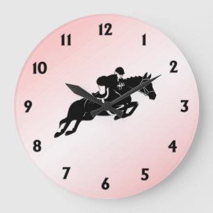 Equestrian Jumper Pink Black Numbers Große Wanduhr