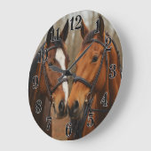 Equestrian pair of horses rustic countryside style große wanduhr (Winkel)
