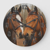 Equestrian pair of horses rustic countryside style große wanduhr (Vorderseite)