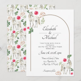 Equestrian Pink Floral Rustic Wedding Einladung