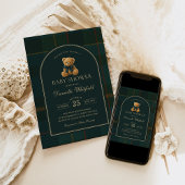 Equestrian Polo Plaid Teddy Bear Baby Shower Einladung