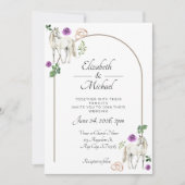 Equestrian Purple Floral Rustic Wedding Einladung (Vorderseite)