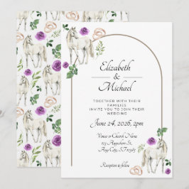 Equestrian Purple Floral Rustic Wedding Einladung