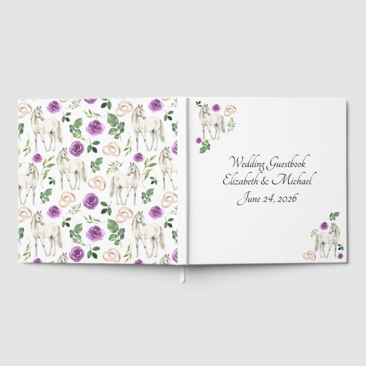 Equestrian Purple Floral Rustic Wedding  Gästebuch (Voll)