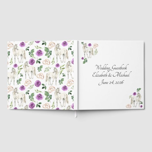 Equestrian Purple Floral Wedding Guest Book Gästebuch (Voll)