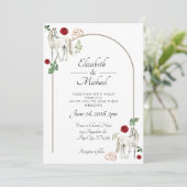 Equestrian Red Floral Rustic Wedding Einladung (Stehend Vorderseite)