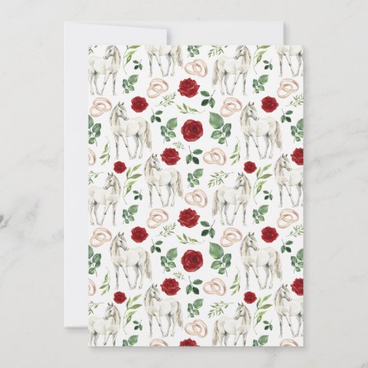 Equestrian Red Floral Rustic Wedding Einladung (Rückseite)