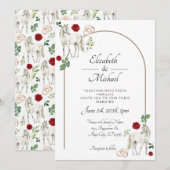 Equestrian Red Floral Rustic Wedding Einladung (Vorne/Hinten)