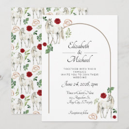 Equestrian Red Floral Rustic Wedding Einladung