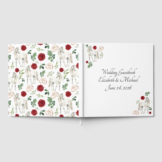 Equestrian Red Floral Rustic Wedding Gästebuch (Voll)