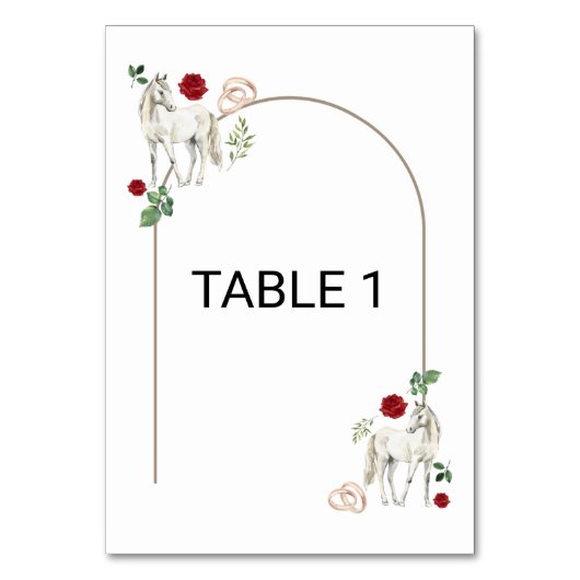 Equestrian Red Floral Rustic Wedding Tischnummer (Vorderseite)