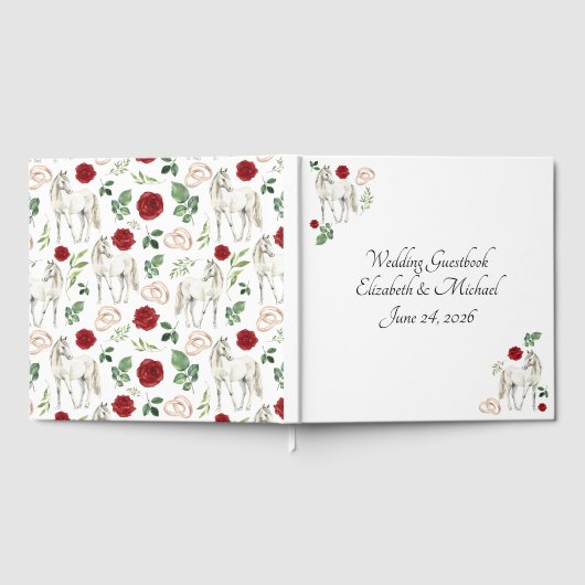 Equestrian Red Floral Wedding Guest Book Gästebuch (Voll)