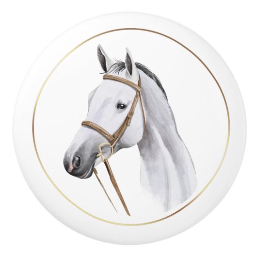 Equine Decke Vintag Graue Pferderennknob Keramikknauf (Vorderseite)