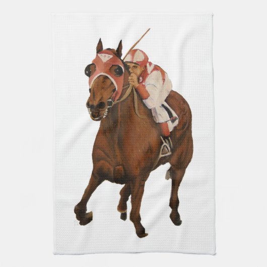 Equine Thoroughbred gewinnt Pferderennen Geschirrtuch (Vertikal)