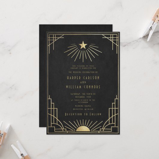 Equinox Art Deco Celestial Wedding Invitation Einladung (Vorderseite/Rückseite Beispiel)