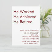 Er arbeitete, er errang die Rente nach Maß Einladung (Stehend Vorderseite)