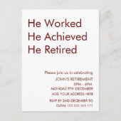 Er arbeitete, er errang die Rente nach Maß Postkarte (Vorderseite)