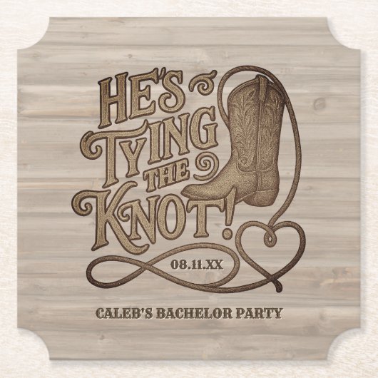 Er bindet die Knot Cowboy Boot Bachelor Party Untersetzer (Vorderseite)
