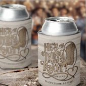 Er bindet die Knot Cowboy Woodcut Bachelor Party Dosenkühler