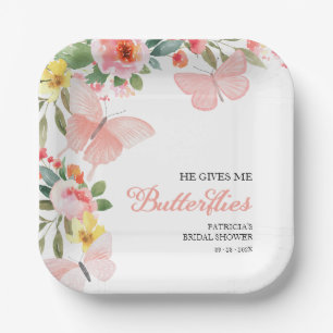 Er bringt mein Herz zum Flattern Brautparty Blumen Pappteller