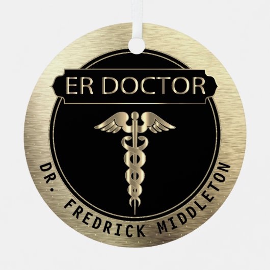ER Doctor 👨 ⚕️ - Schwarz und Gold Ornament Aus Metall (Vorderseite)