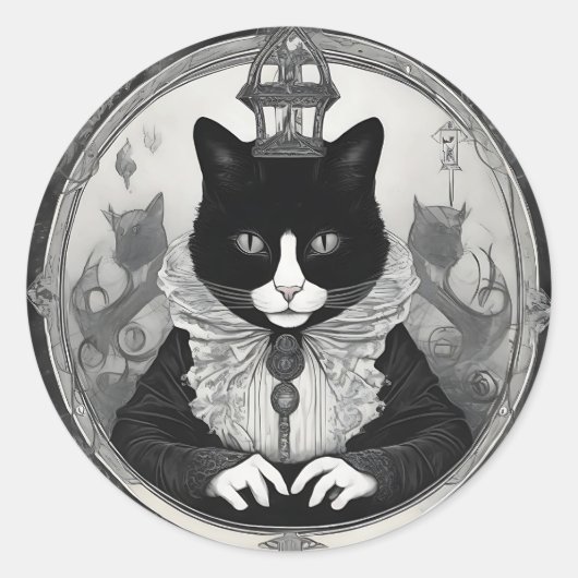 Er/er Goth Kitty Runder Aufkleber (Vorderseite)