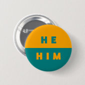 Er/Er Pronouns Aquamarin Orange farbig Button (Vorne & Hinten)
