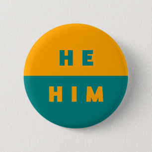 Er/Er Pronouns Aquamarin Orange farbig Button