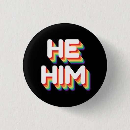 Er/er Pronouns Rainbow 3D Retro Button (Vorderseite)