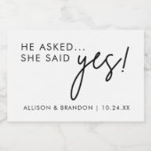 Er Fragte, dass sie Ja-Engagement-Party-Favoriten  Schaumweinetikett (Einzelnes Label)