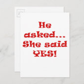 Er fragte sie sagte ja ankündigungspostkarte (Vorne/Hinten)