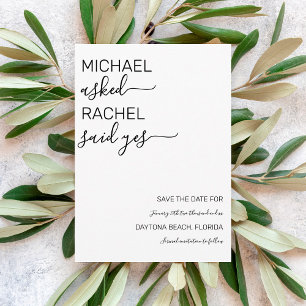 Er Fragte, sie sagte Ja, einfache Schwarze Hochzei Save The Date