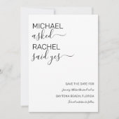 Er Fragte, sie sagte Ja, einfache Schwarze Hochzei Save The Date (Vorderseite)