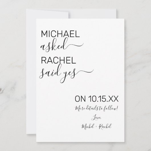 Er Fragte, sie sagte Ja Einfaches Foto Verlobung Ankündigung (Vorderseite)