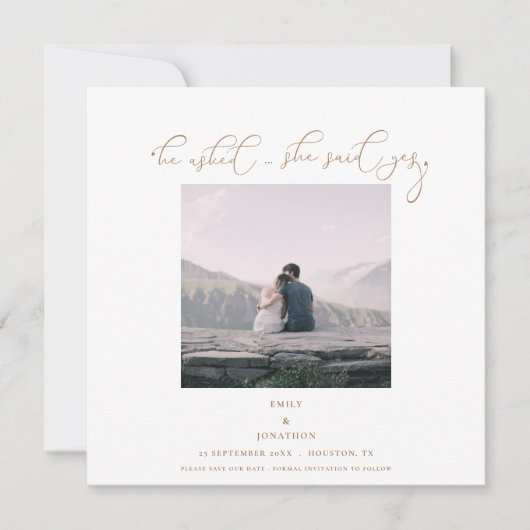 Er fragte sie sagte ja Foto Script Gold Save The Date (Vorderseite)