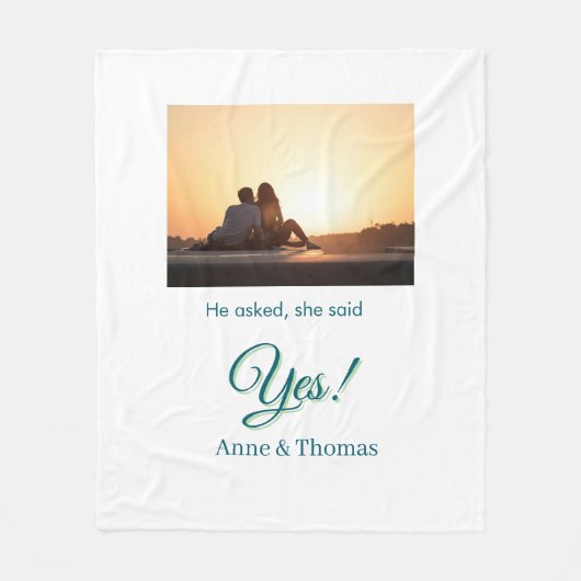 Er fragte, sie sagte ja Foto verlobt blau grün Fleecedecke (Vorderseite)