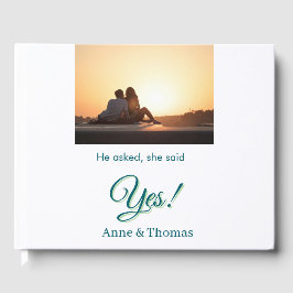 Er fragte, sie sagte ja Foto verlobt blau grün Gästebuch