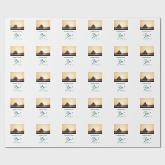 Er fragte, sie sagte ja Foto verlobt blau grün Geschenkpapier (Flach)