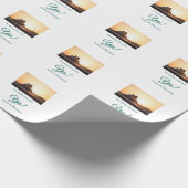 Er fragte, sie sagte ja Foto verlobt blau grün Geschenkpapier (Ecke)