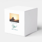 Er fragte, sie sagte ja Foto verlobt blau grün Geschenkschachtel (Rückseite)