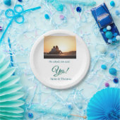 Er fragte, sie sagte ja Foto verlobt blau grün Pappteller (Party)