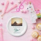 Er fragte, sie sagte ja Foto verlobt blau grün Pappteller (Party)