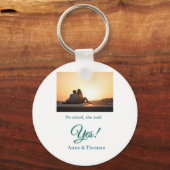 Er fragte, sie sagte ja Foto verlobt blau grün Schlüsselanhänger (Rückseite)