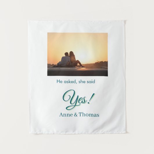 Er fragte, sie sagte ja Foto verlobt blau grün Wandteppich (Vorderseite)