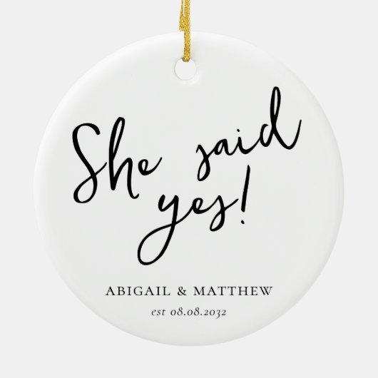 Er Fragte, sie sagte ja Kalligrafie Verlobt Keramik Ornament (Hinten)